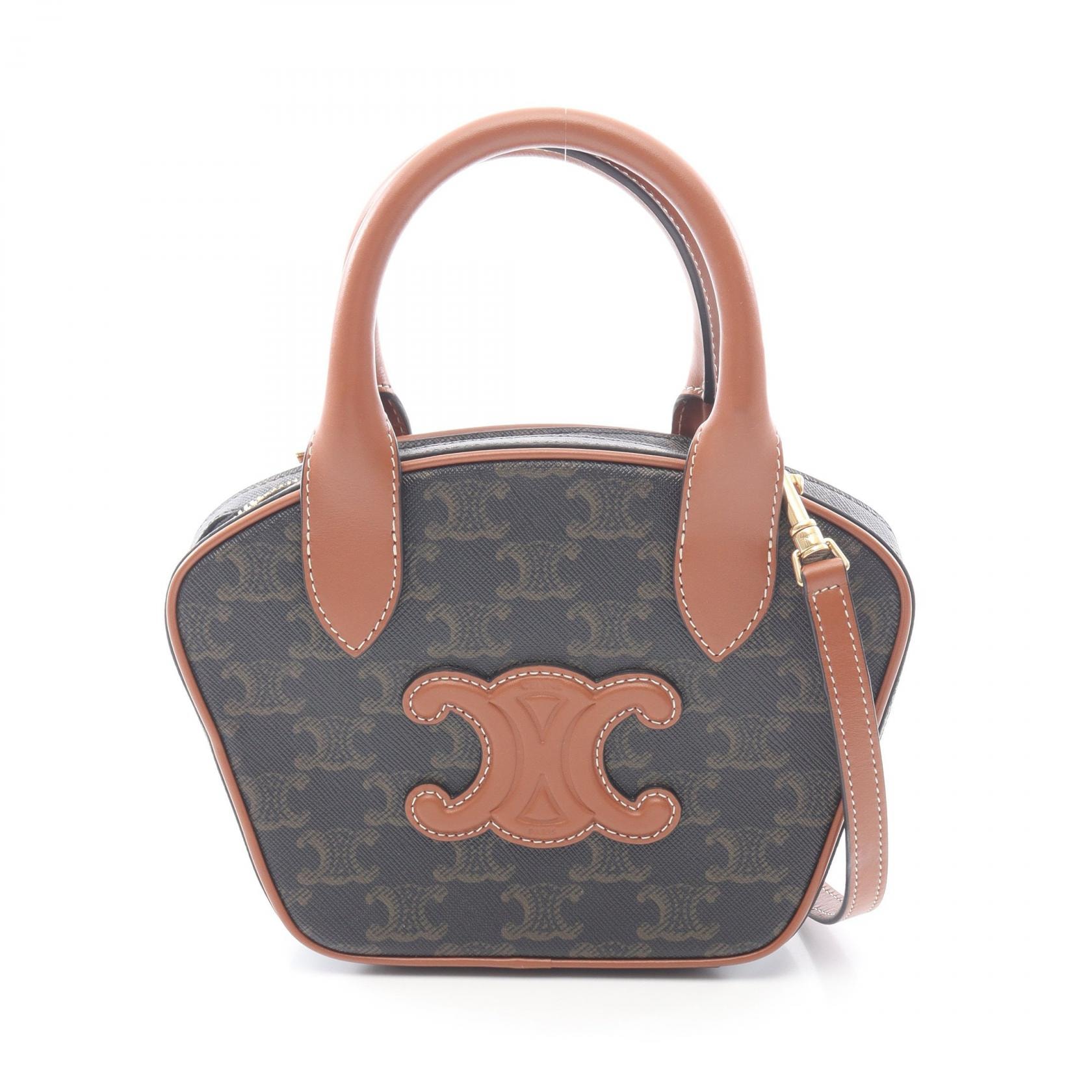 セリーヌ CELINE トリオンフ 2WAY ハンドバッグ バッグ PVCコーティングキャンバス レザー レディース ブラック系 / ブラウン系 【中古】