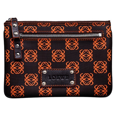 ロエベ アナグラム 総柄 ポーチ ブラック オレンジ PVC レザー レディース LOEWE 中古