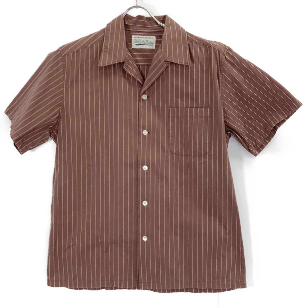 ワコマリア 20SS ブラウン PINSTRIPE OPEN COLLAR SHIRT S