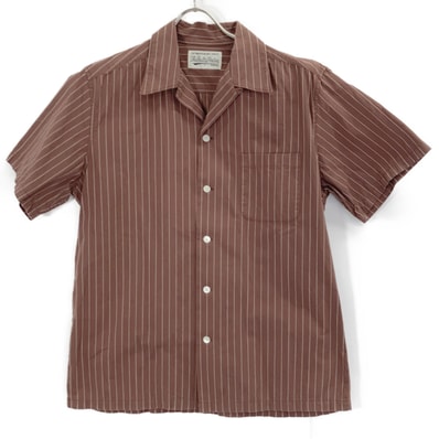 ワコマリア 20SS ブラウン PINSTRIPE OPEN COLLAR SHIRT S