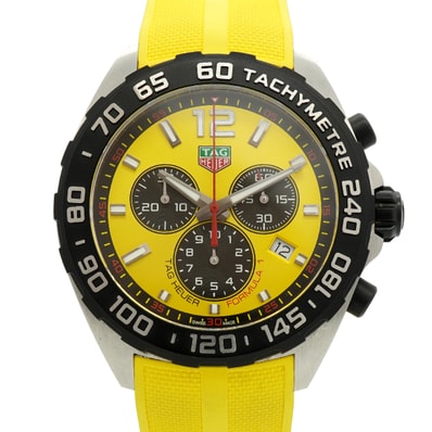 ★最終価格【6wgb0161】タグホイヤー フォーミュラ1 クロノグラフ CAZ101AM イエロー文字盤【中古】腕時計 メンズ