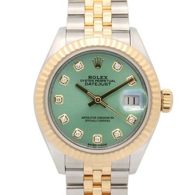 ロレックス ROLEX デイトジャスト 10Pダイヤ ランダム番 腕時計 時計 K18(イエローゴールド) ステンレススチール ダイヤモンド レディース グリーン系 ミントグリーン/タペストリー/新ダイヤ 279173G 【中古】