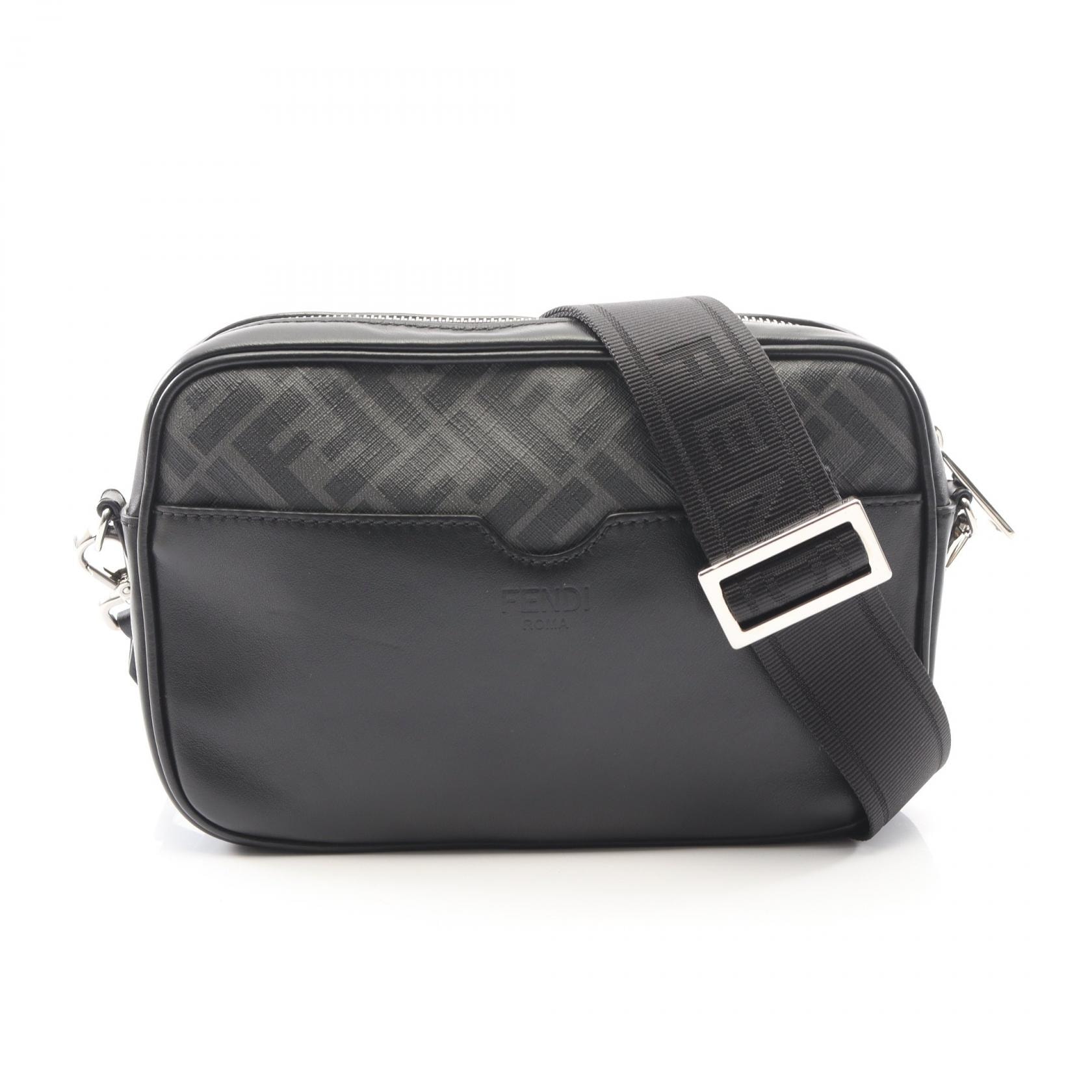 フェンディ FENDI ダイアゴナル カメラケース ズッカ ショルダーバッグ バッグ PVCコーティングキャンバス レザー メンズ グレー系 / ブラック系 7M0286 【中古】