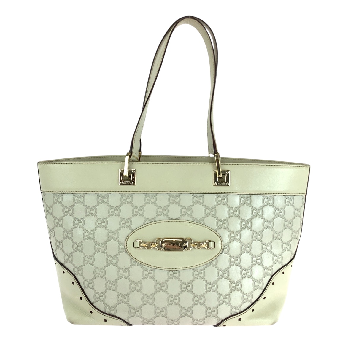 美品 GUCCI グッチ グッチシマ アイボリー ゴールド金具 レザー トートバッグ ショルダーバッグ 501112 【中古】