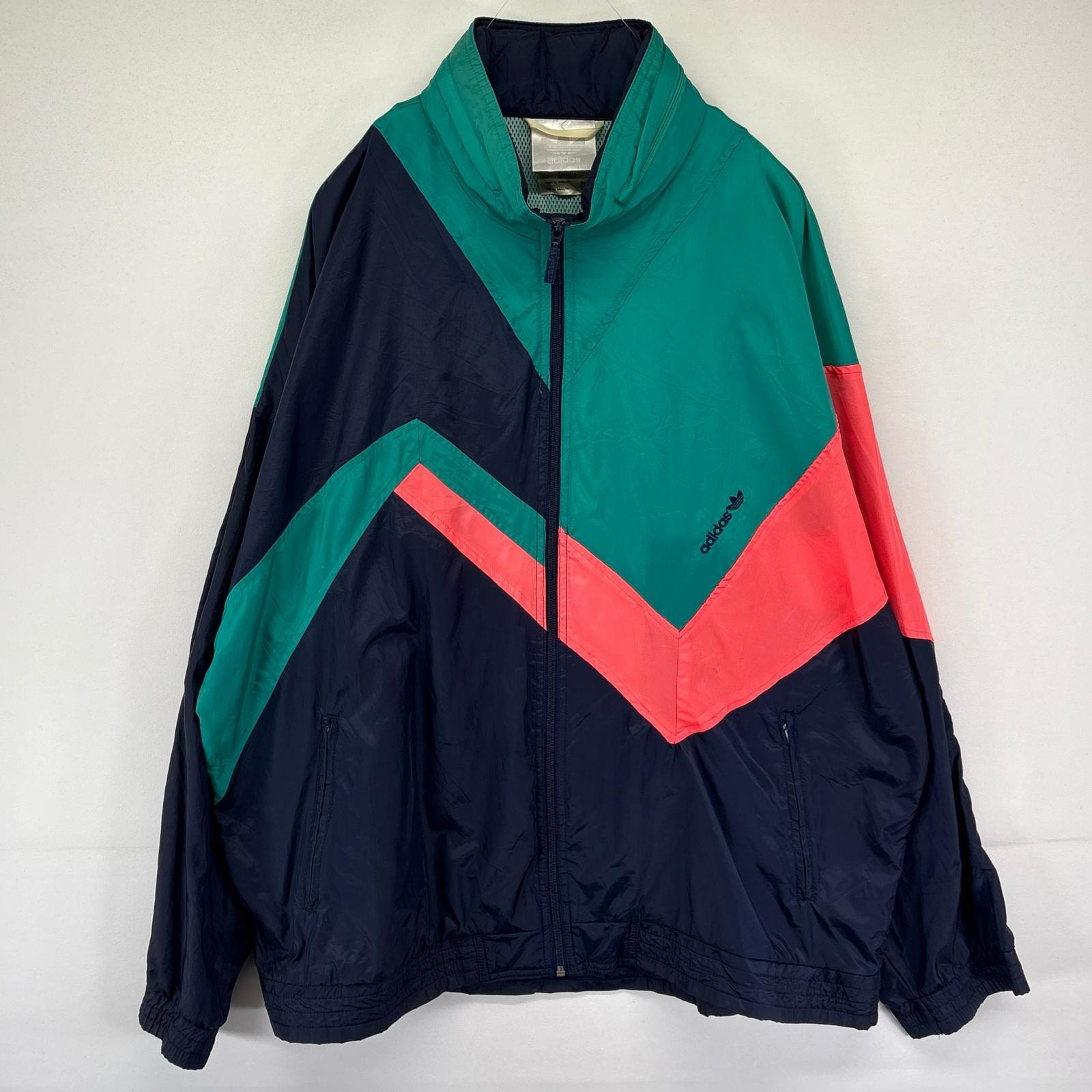古着 90's/90年代 アディダス adidas ナイロンジャケット ワンポイントロゴ刺繍 メッシュライナー フルジップ L マルチカラー メンズ