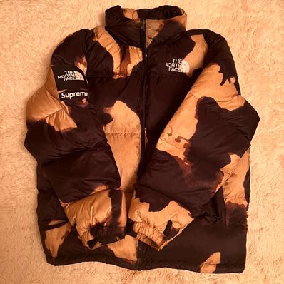 Supreme x The North Face Bleached Denim Print Nuptse Jacket "Black"