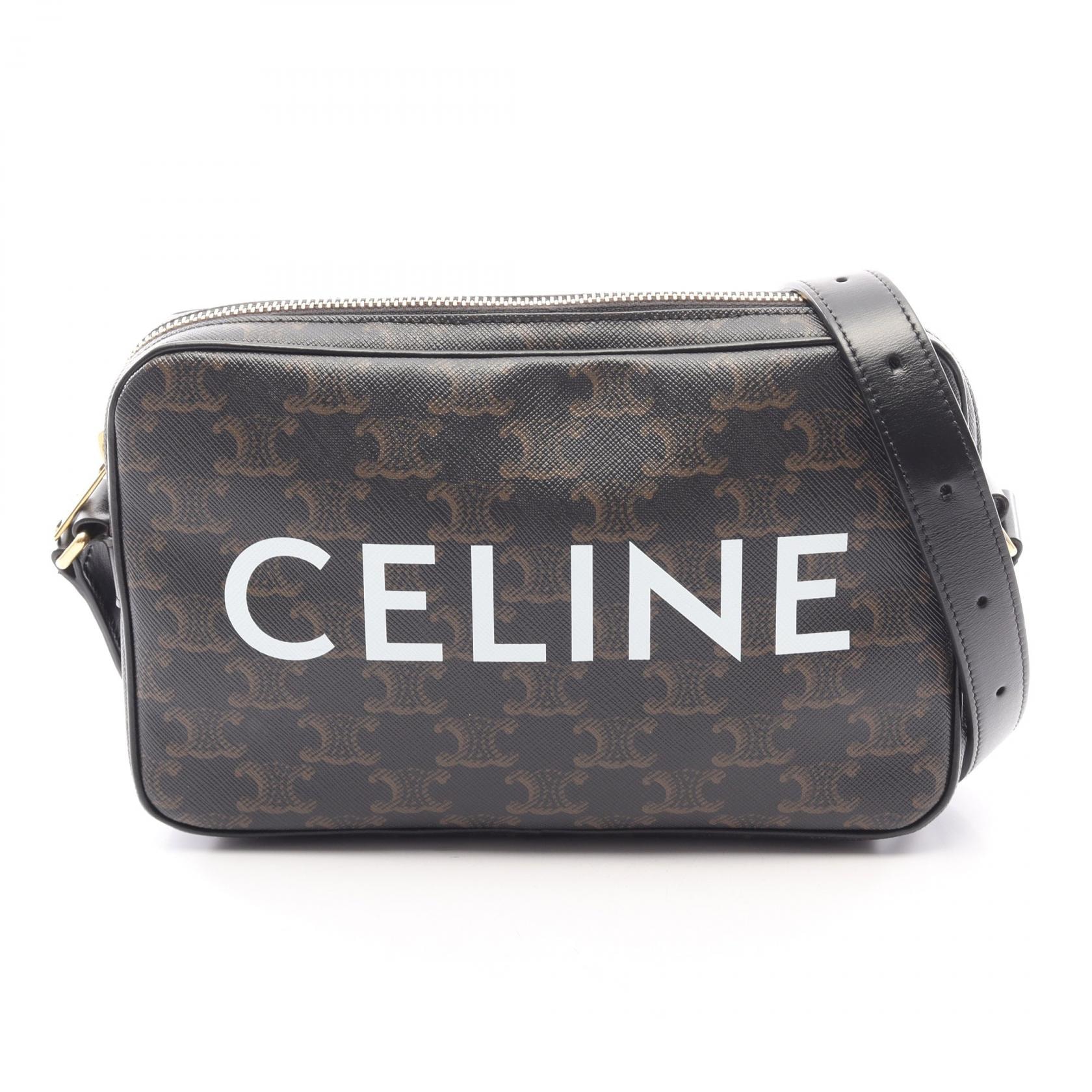 セリーヌ CELINE トリオンフ ミディアム メッセンジャーバッグ ショルダーバッグ バッグ PVCコーティングキャンバス レザー メンズ レディース ブラック系 194502CIM 【中古】