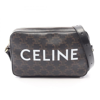 セリーヌ CELINE トリオンフ ミディアム メッセンジャーバッグ ショルダーバッグ バッグ PVCコーティングキャンバス レザー メンズ レディース ブラック系 194502CIM 【中古】