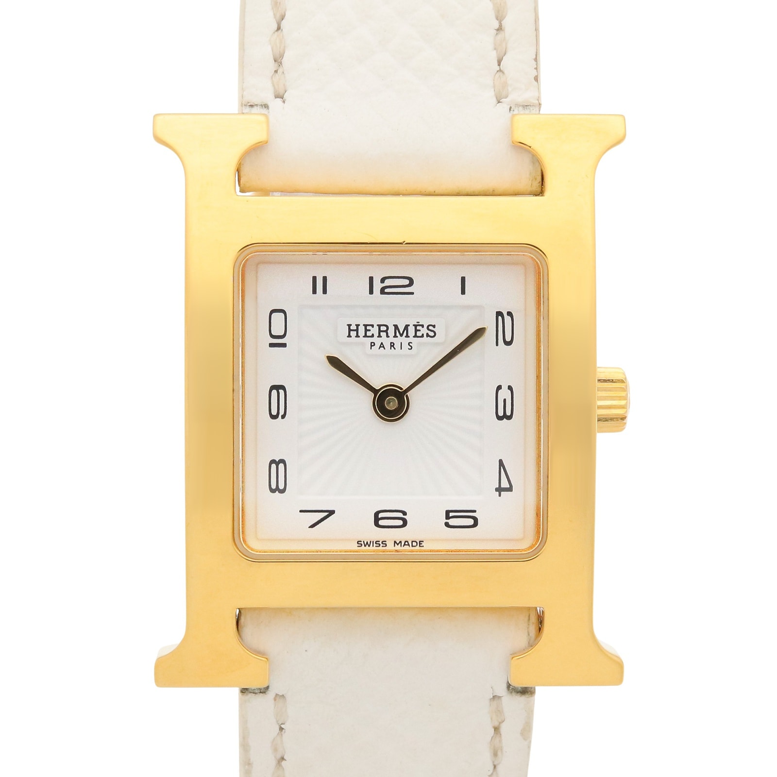 エルメス HERMES Hウォッチ 腕時計 時計 GP(ゴールドメッキ) レザーベルト レディース ホワイト系 HH1.201e 【中古】