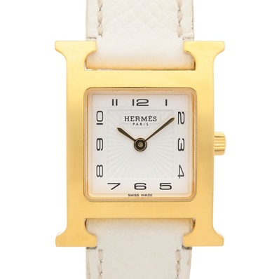 エルメス HERMES Hウォッチ 腕時計 時計 GP(ゴールドメッキ) レザーベルト レディース ホワイト系 HH1.201e 【中古】