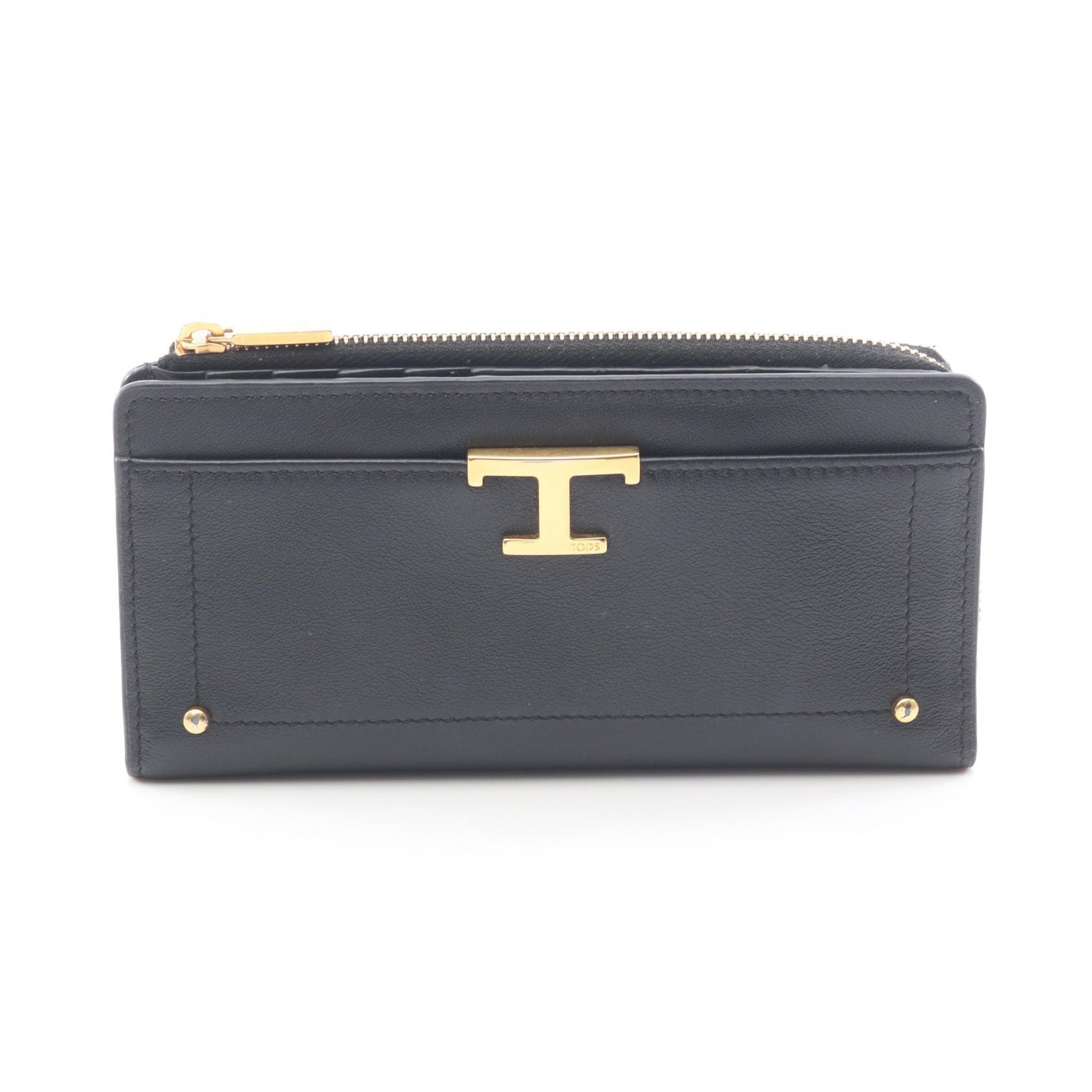 トッズ TOD'S T Timeless ラウンド財布 財布 レザー レディース ブラック系 【中古】