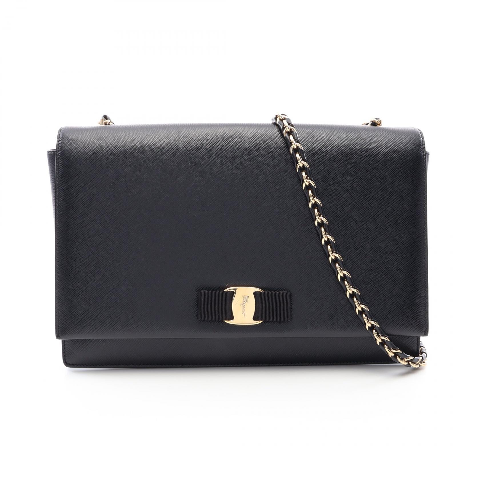 サルヴァトーレフェラガモ Salvatore Ferragamo ヴァラ リボン ショルダーバッグ バッグ レザー レディース ブラック系 【中古】