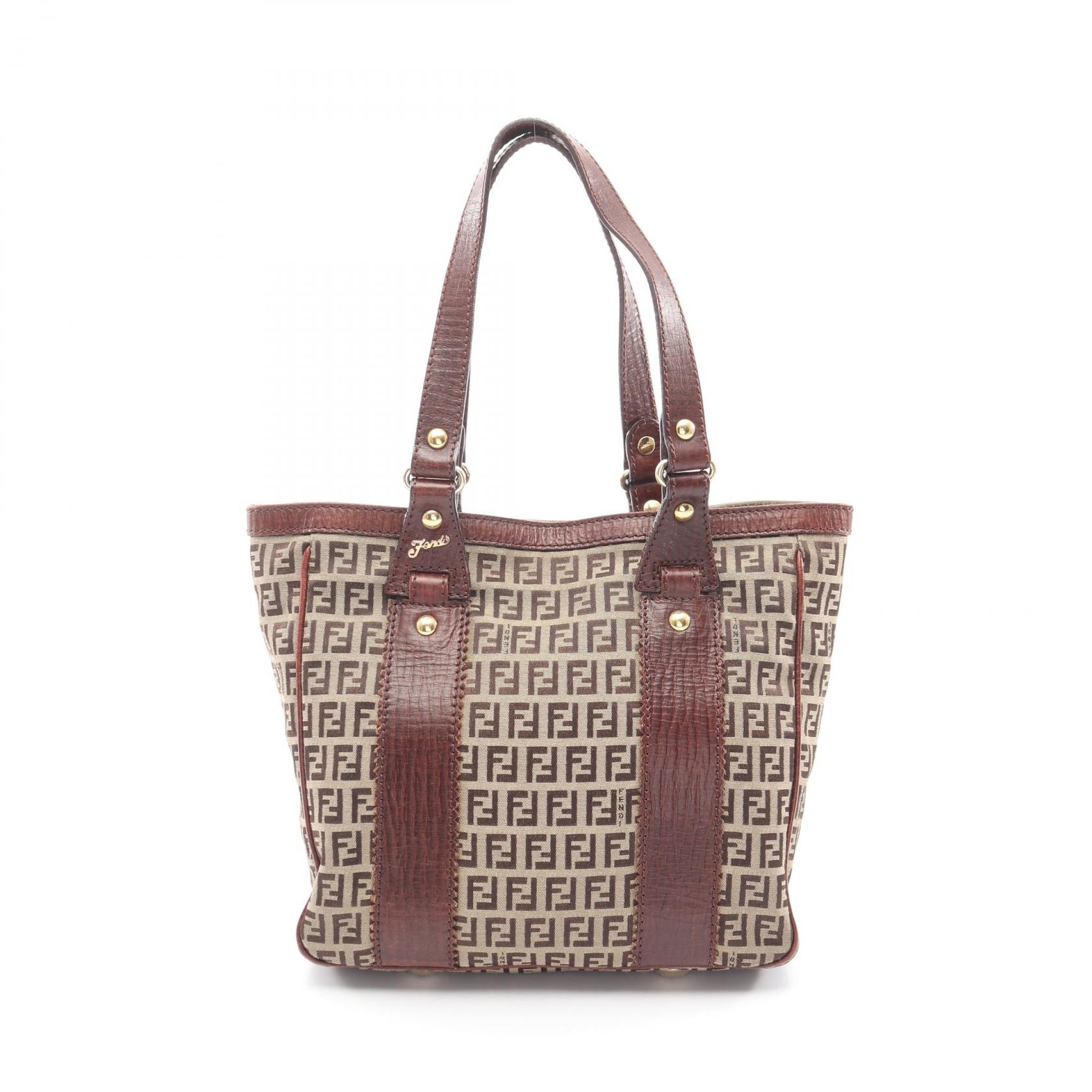 フェンディ FENDI ズッキーノ トートバッグ バッグ キャンバス レザー レディース ベージュ系 / ブラウン系 【中古】