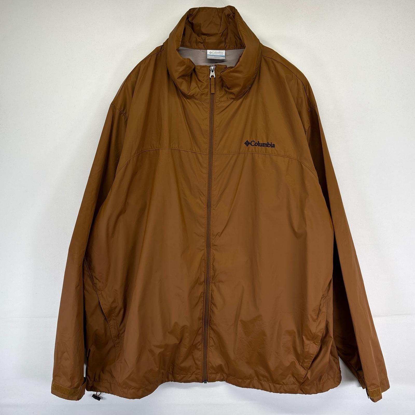 古着 コロンビア Columbia ジャケット フルジップ フーディ ナイロン アウトドア ワンポイント刺繍ロゴ 2XL ブラウン系 メンズ