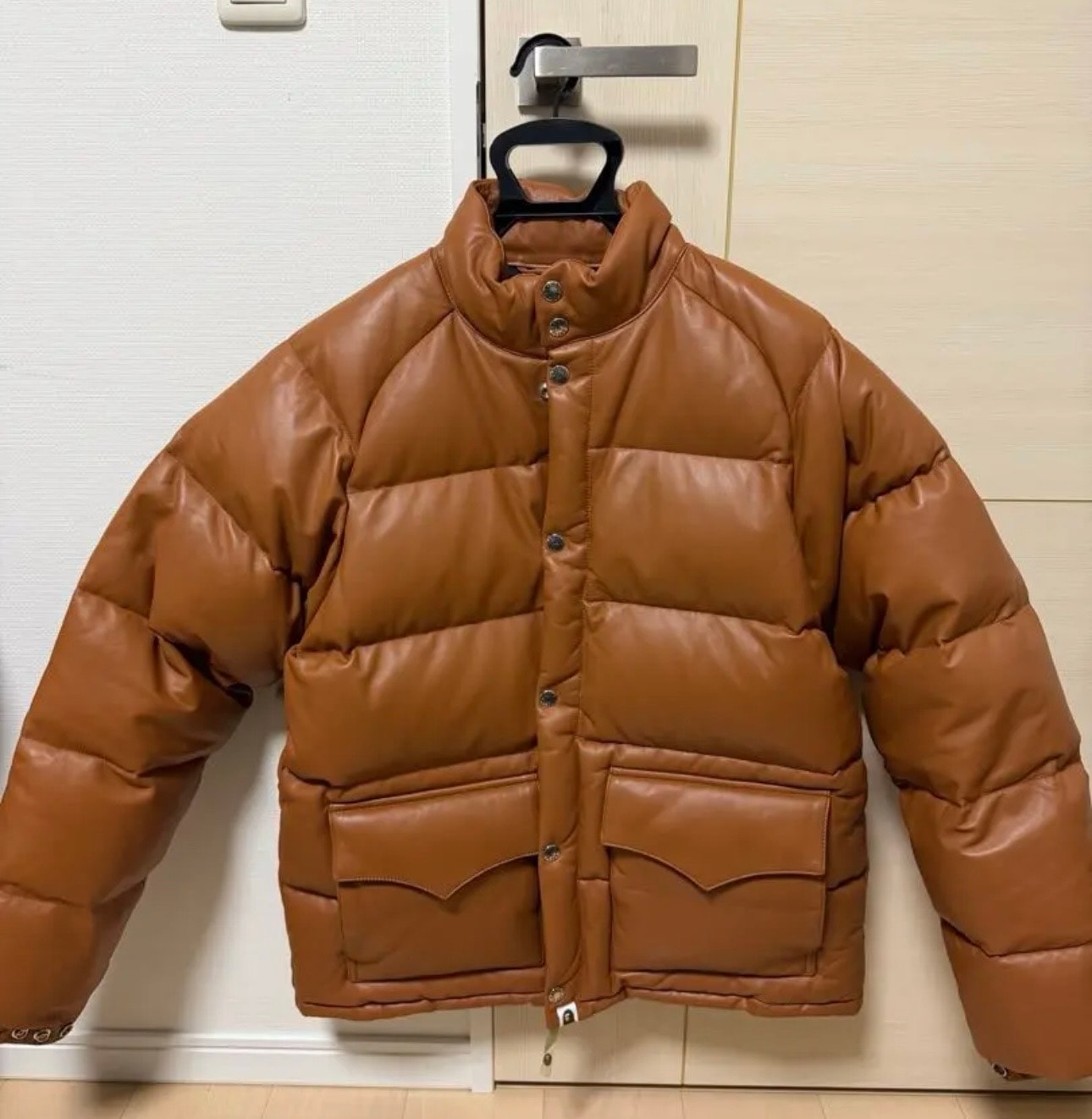 A BATHING APE Leather Classic Down Jacket "Brown"