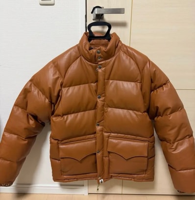 A BATHING APE Leather Classic Down Jacket "Brown"
