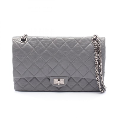 シャネル CHANEL 2.55 マトラッセ Wフラップ ショルダーバッグ バッグ カーフ(牛革) レディース グレー系 【中古】