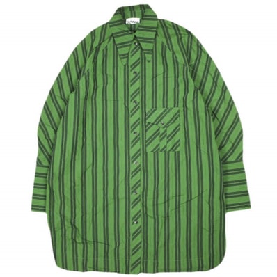 GANNI ガニー 21AW Stripe Cotton Shirt ストライプコットンシャツ EUH51010 / 6301 S/M GREEN 長袖 オーバーサイズ ミドル丈 トップス g26242