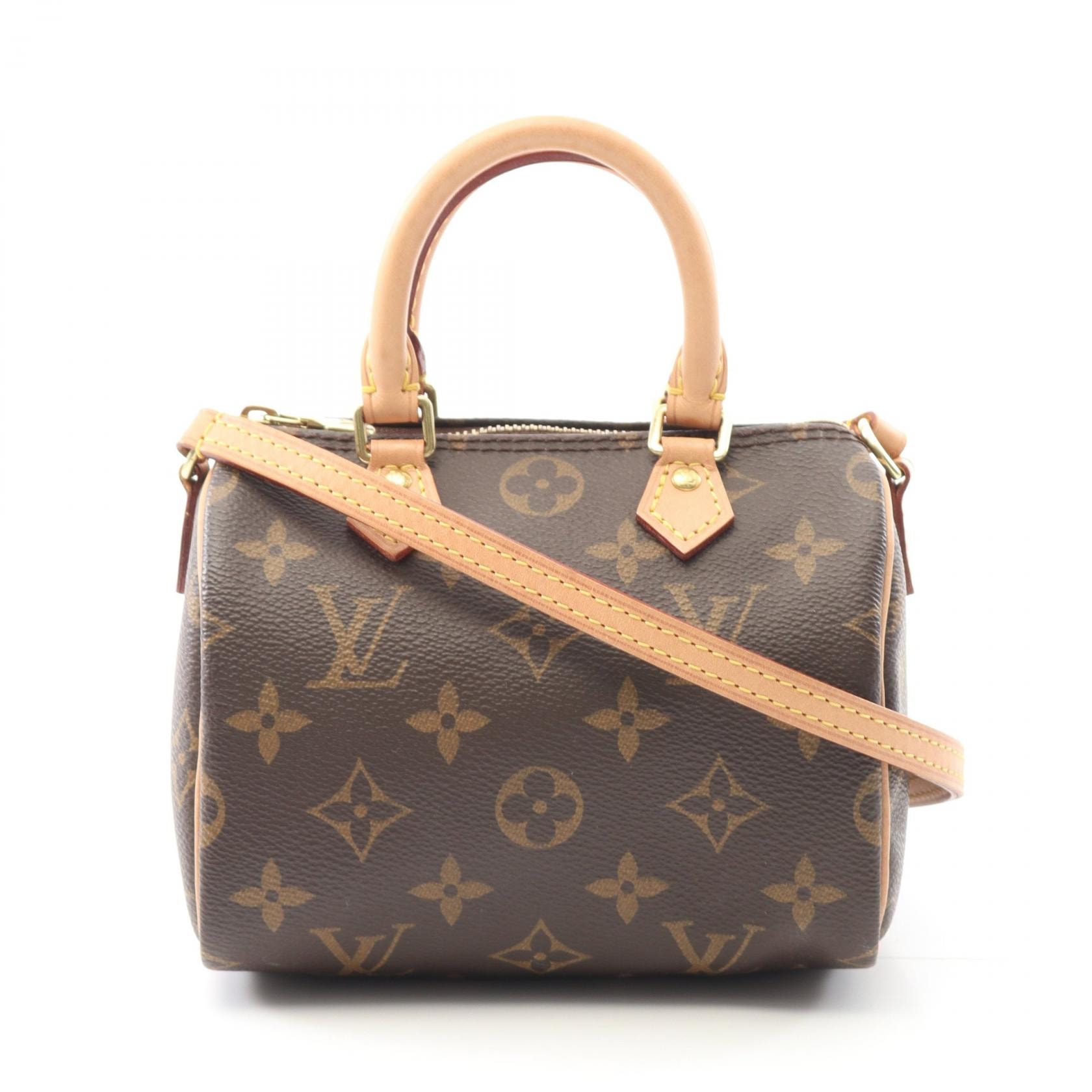 ルイ・ヴィトン LOUIS VUITTON ナノスピーディ ショルダーバッグ バッグ PVCコーティングキャンバス レザー モノグラム レディース ブラウン系 M61252 【中古】