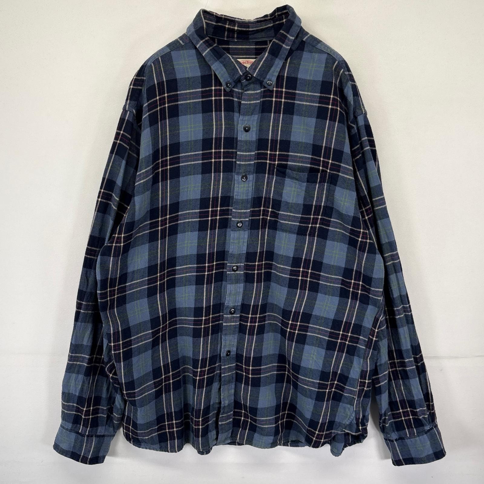 古着 ブルックスブラザーズ Brooks Brothers 長袖シャツ ネルシャツ チェック柄 胸ポケット 1818 ボタンダウン XL  ネイビー系 メンズ