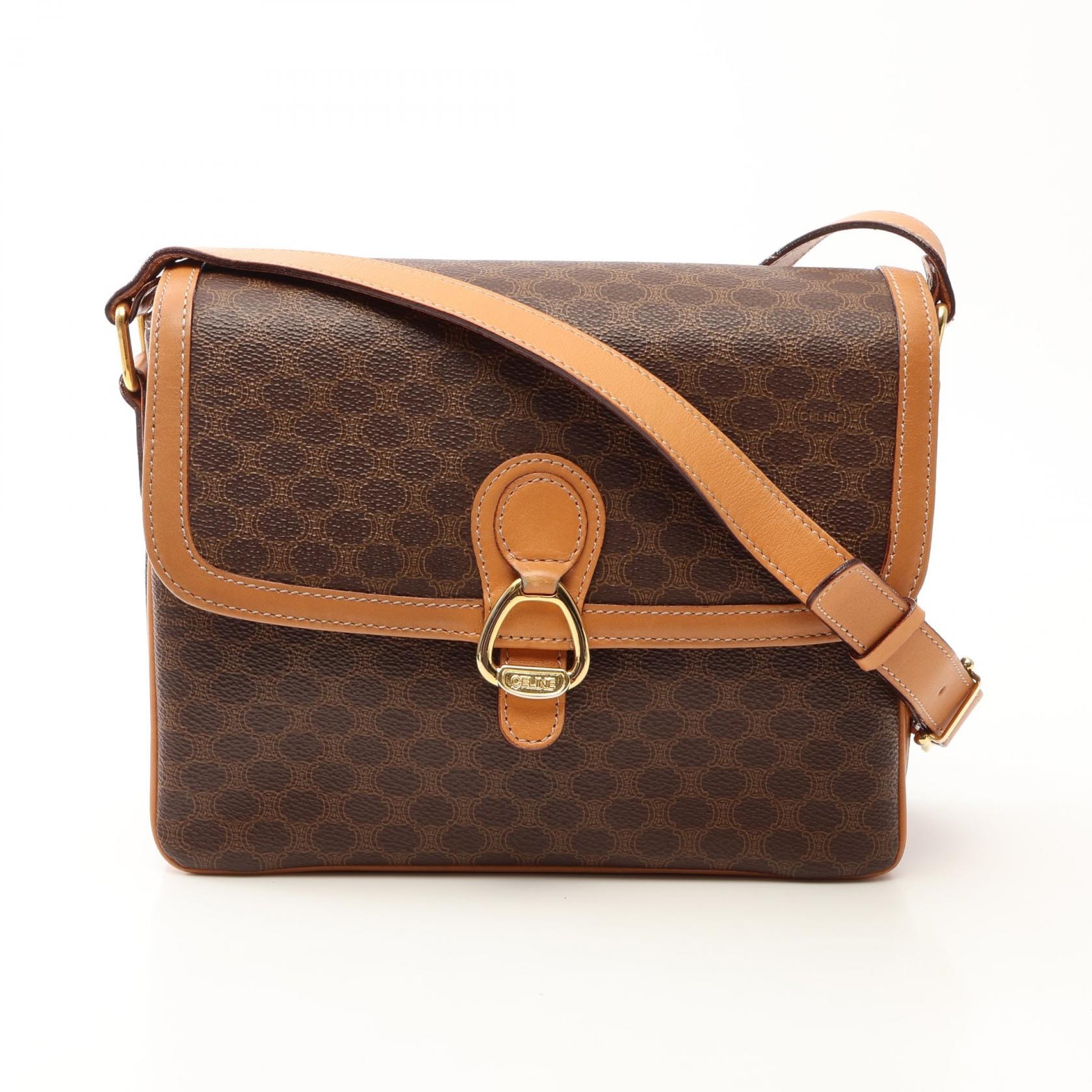 セリーヌ CELINE マカダム ショルダーバッグ バッグ PVCコーティングキャンバス レザー レディース ブラウン系 / ベージュ系 【中古】
