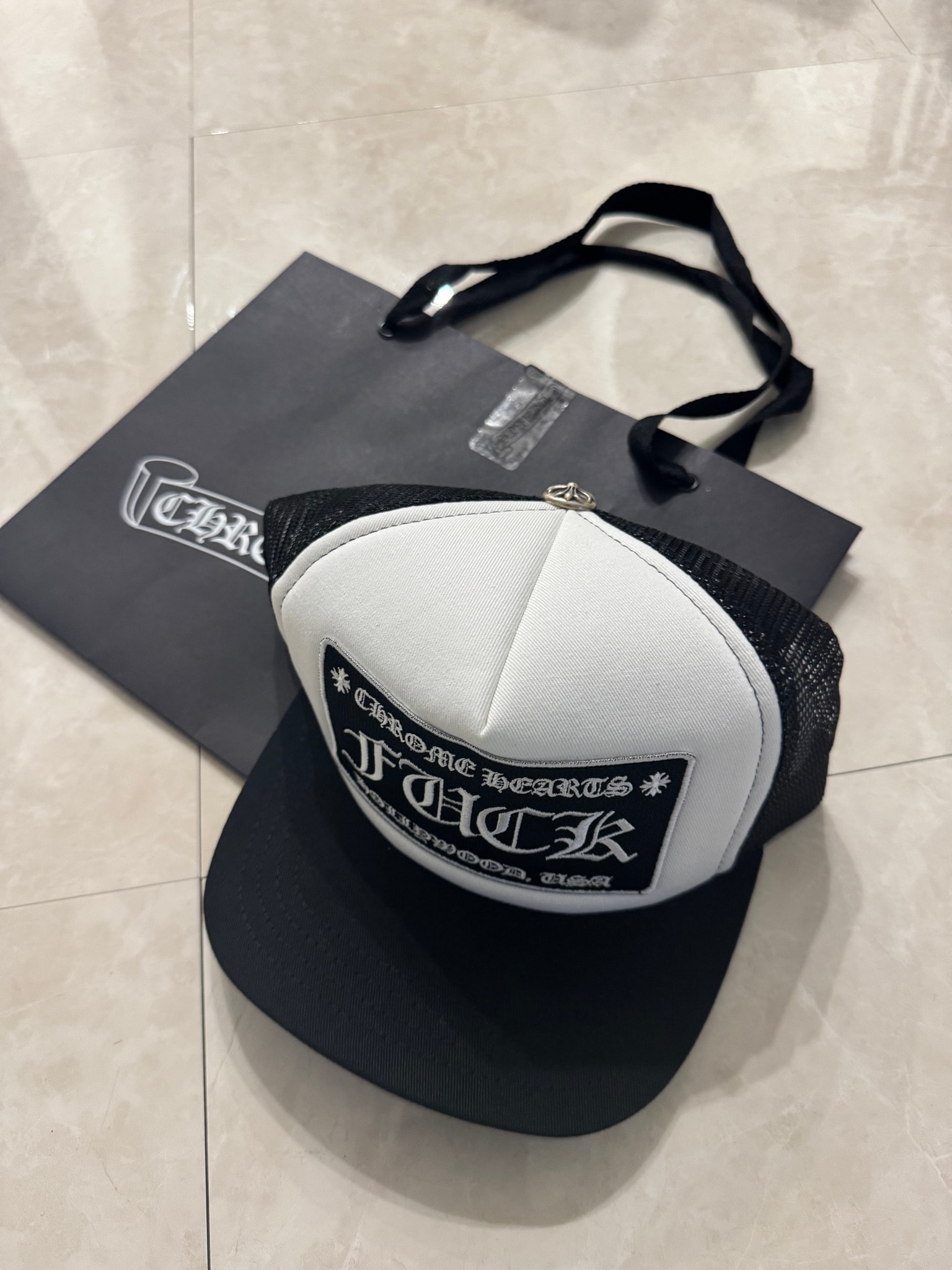 Chrome Hearts Tracker Cap Fuck "Black/White"