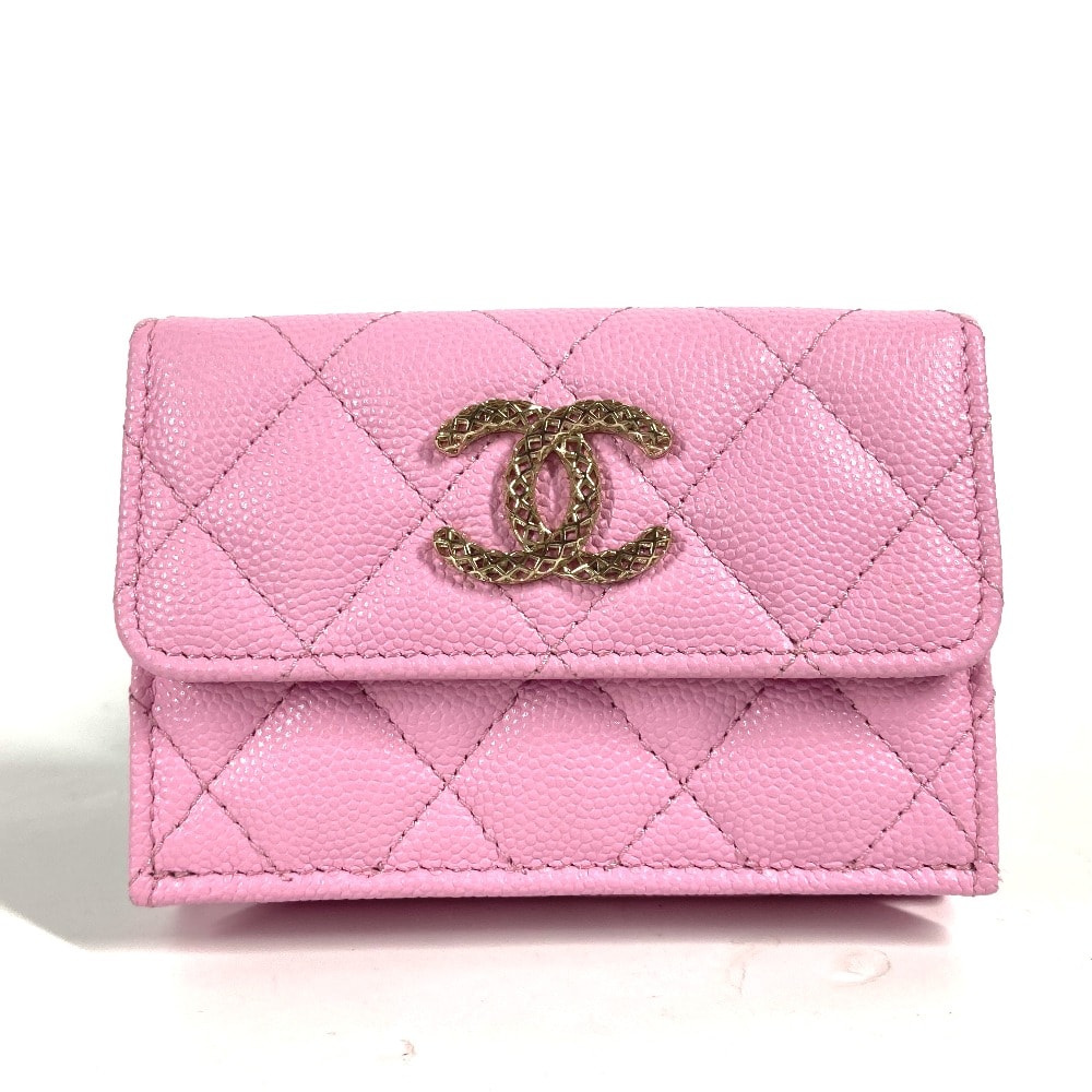 シャネル CHANEL マトラッセ スモールフラップウォレット AP3182 CC ココマーク コンパクトウォレット 3つ折り財布 キャビアスキン ピンク 美品