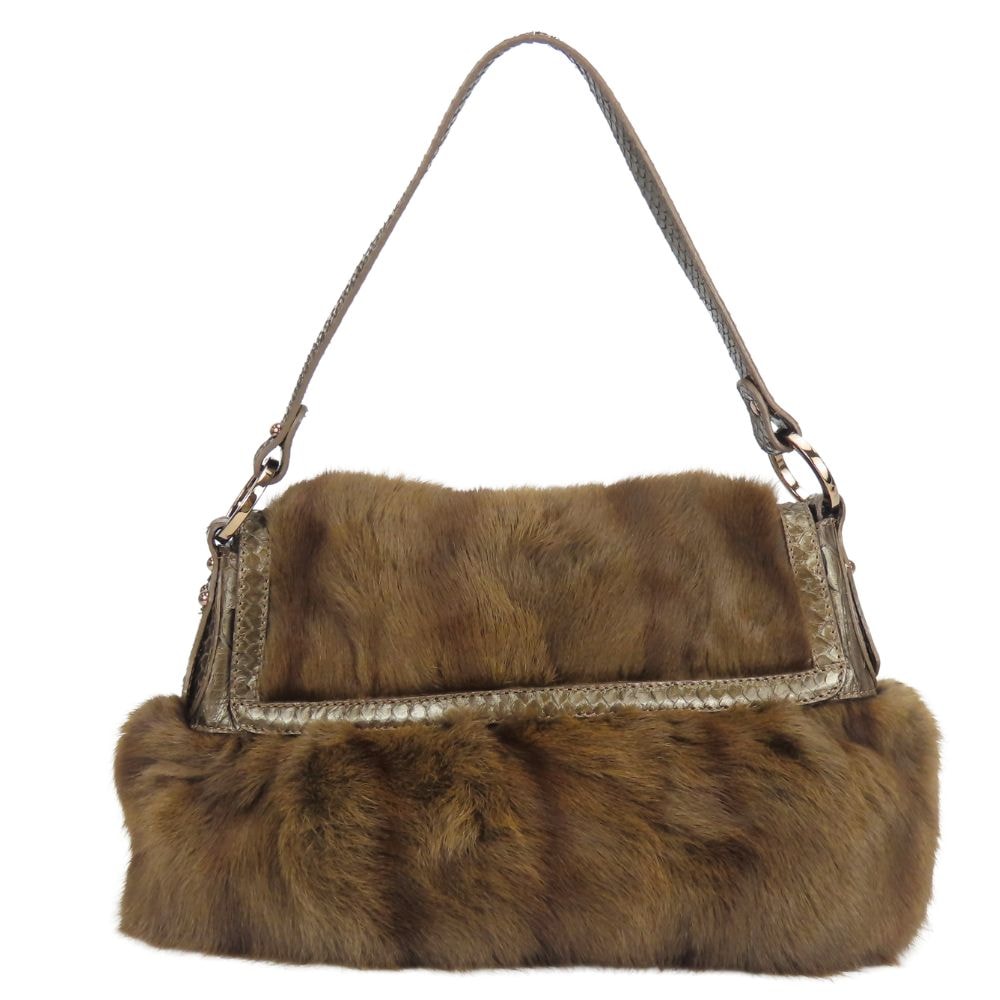 【中古】 フェンディ ショルダーバッグ 8BR353 ファー パイソン レザー ブラウン ワンショルダー レディース 女性 FENDI