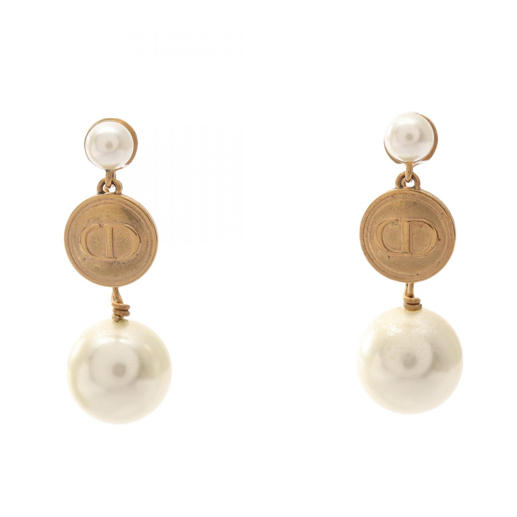 ディオール Dior トライバル CDロゴ ピアス ジュエリー GP(ゴールドメッキ) フェイクパール レディース ゴールド系 / アイボリー系 【中古】