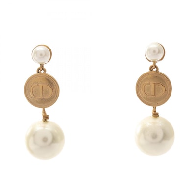 ディオール Dior トライバル CDロゴ ピアス ジュエリー GP(ゴールドメッキ) フェイクパール レディース ゴールド系 / アイボリー系 【中古】