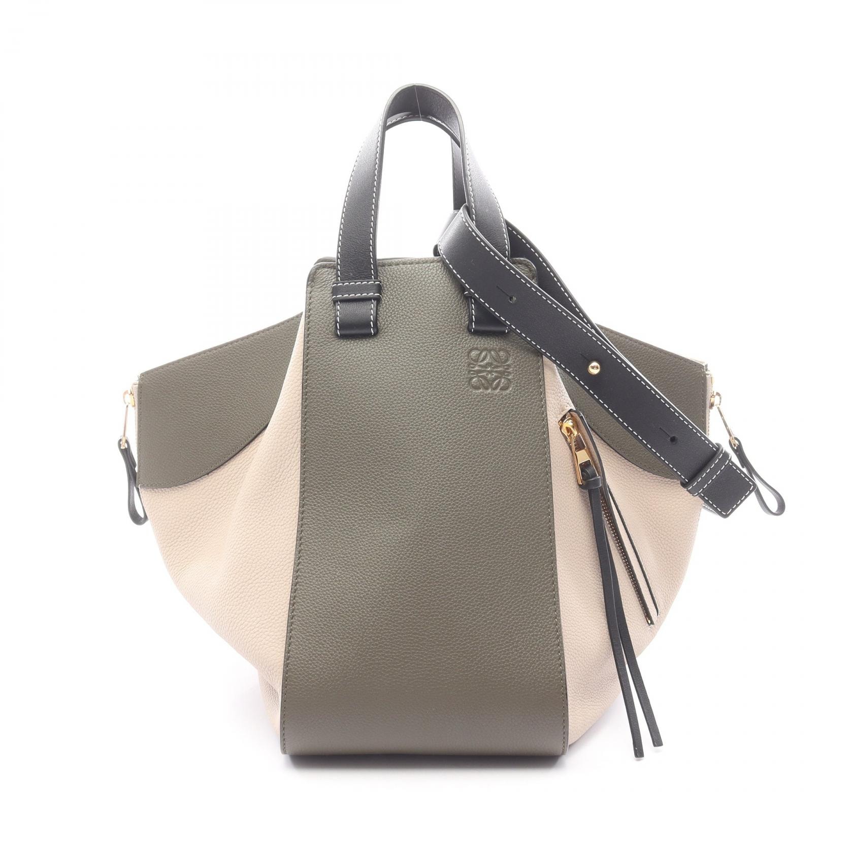 ロエベ LOEWE ハンモック ミディアム 2WAY ハンドバッグ バッグ レザー レディース カーキ系 / ベージュ系 【中古】