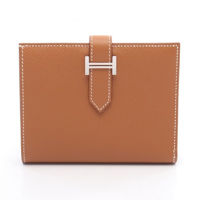 エルメス HERMES ベアンコンパクト 二つ折り財布 財布 カーフ(牛革) ヴォーエプソン ヴォーエプソン ゴールド B刻印(2023年製造) レディース ブラウン系 【中古】