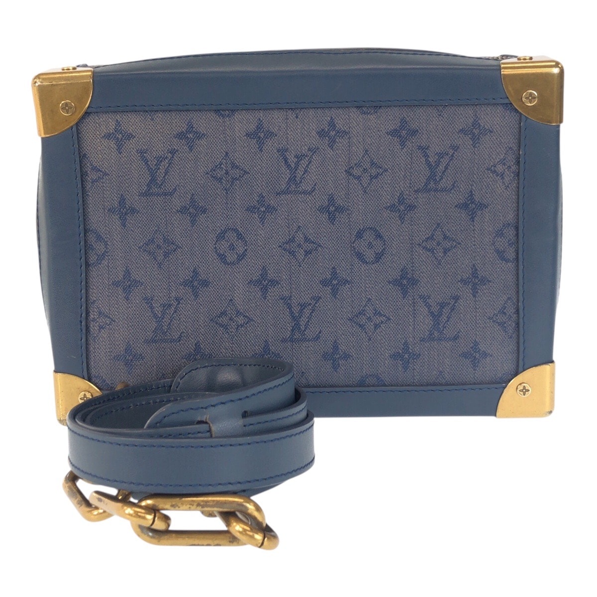 LOUIS VUITTON ルイヴィトン モノグラム デニム ソフトトランク ネイビー ゴールド金具 キャンバス レザー/ ショルダーバッグ 506733 【中古】