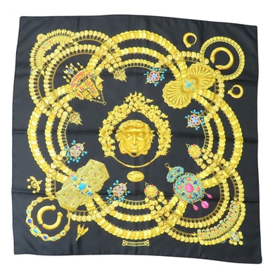 【中古】 エルメス スカーフ カレ90 KOSMIMA 宇宙 シルク ブラック ゴールド マルチカラー おしゃれ アクセサリー レディース 女性 HERMES