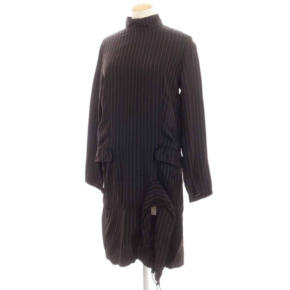 【中古】【未使用】トーガ TOGA キュプラ ストライプ ワンピース ブラックxブラウン【サイズS】【レディース】