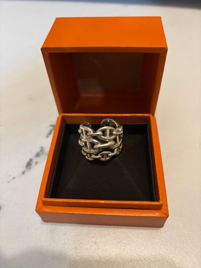 Hermes Chaine D'ancre Enchainee Ring Large Model "Silver"
