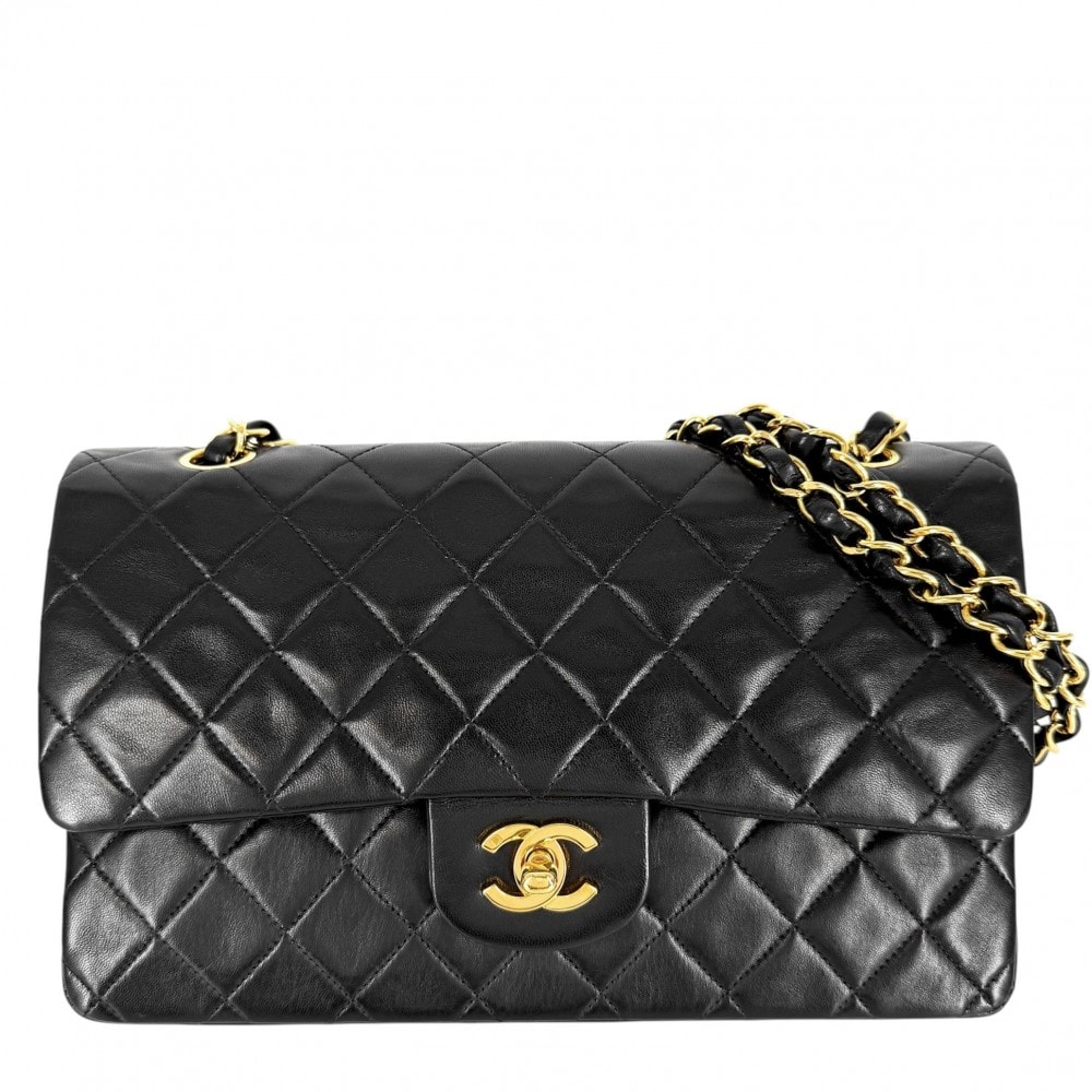 CHANEL シャネル ショルダーバッグ マトラッセ25 ダブルチェーン ココマーク ダブルフラップ 肩掛け 斜め掛け ラムスキン ブラック 黒 ゴールド金具 レディース【中古品】