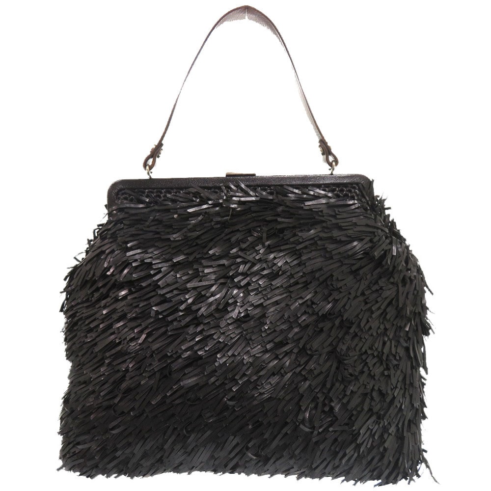 マルニ がま口 レザー ブラック ハンドバッグ