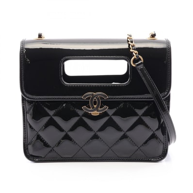 シャネル CHANEL マトラッセ トップハンドル ミニ フラップバッグ 2WAY ショルダーバッグ バッグ パテントレザー レディース ブラック系 AS4025 B10887 94305 【中古】