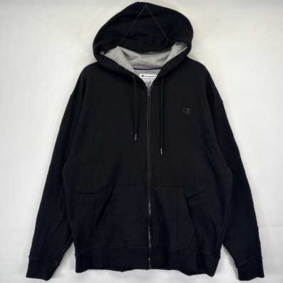 古着 チャンピオン Champion パーカー フルジップ スウェット ワンポイントロゴ刺繍 大きいサイズ XL ブラック メンズ