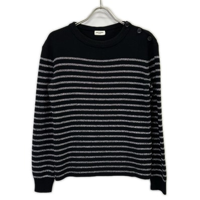 サンローランパリ 588078 19年 ブラック ボーダー ショルダーボタン ニット XS