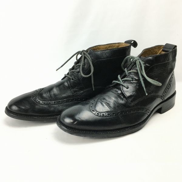 90s?/Vintage★COLE HAAN/コールハーン チャッカブーツ サイズ7.5M 25.0-25.5程度 黒 ウイングチップ /men's 管No.ZC-211