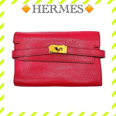 良品 エルメス ケリーコンパクト 三つ折り財布 ピンク 金 ゴールド レディース