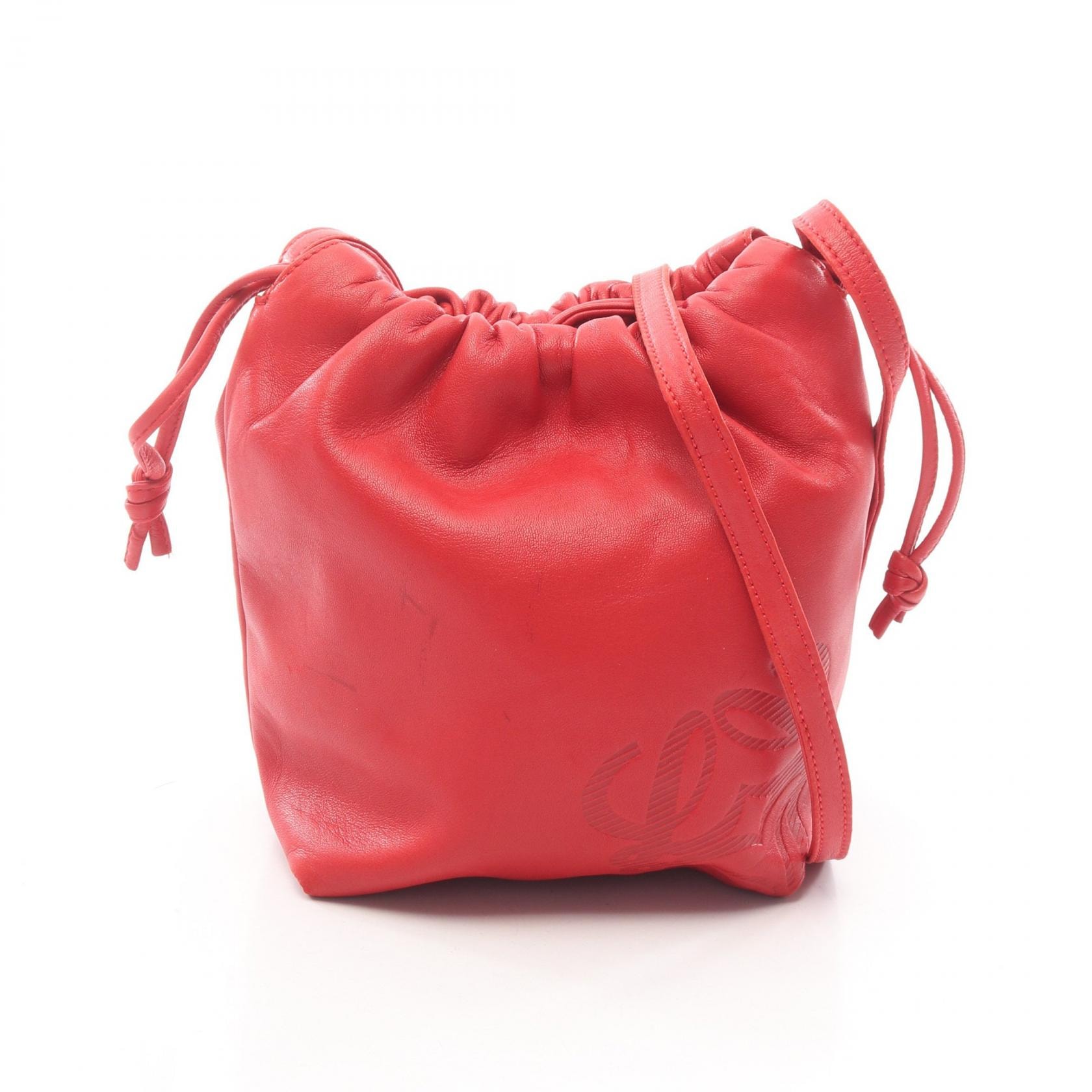 ロエベ LOEWE アナグラム 巾着バック ショルダーバッグ バッグ ナッパレザー レディース レッド系 【中古】