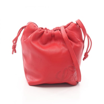 ロエベ LOEWE アナグラム 巾着バック ショルダーバッグ バッグ ナッパレザー レディース レッド系 【中古】