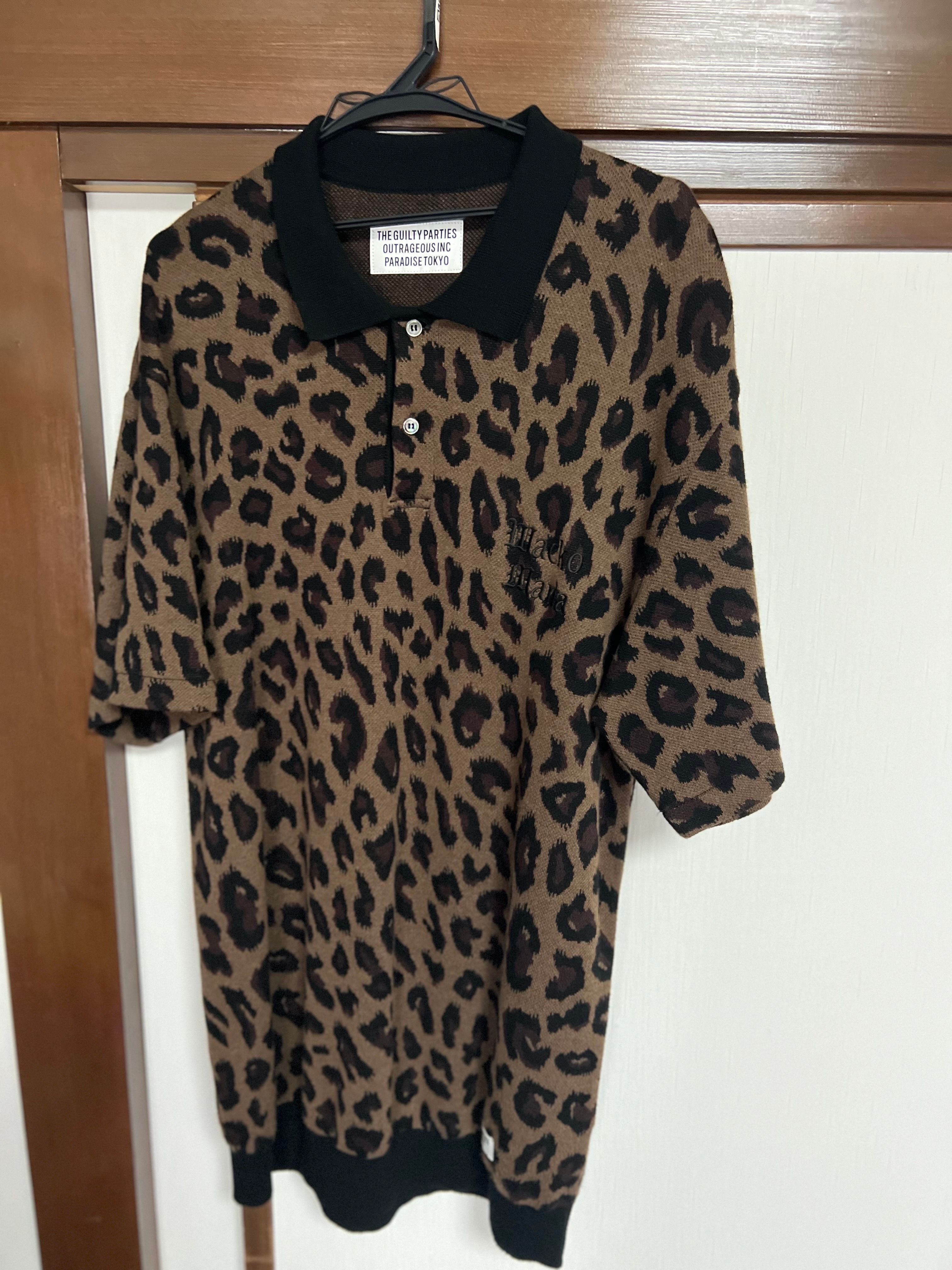 WACKO MARIA Leopard Knit Jacquard Polo Shirt "Brown"