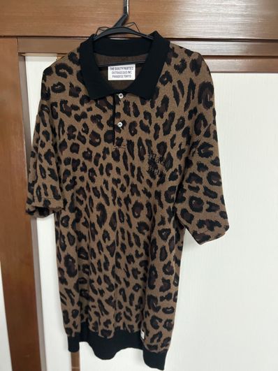WACKO MARIA Leopard Knit Jacquard Polo Shirt "Brown"