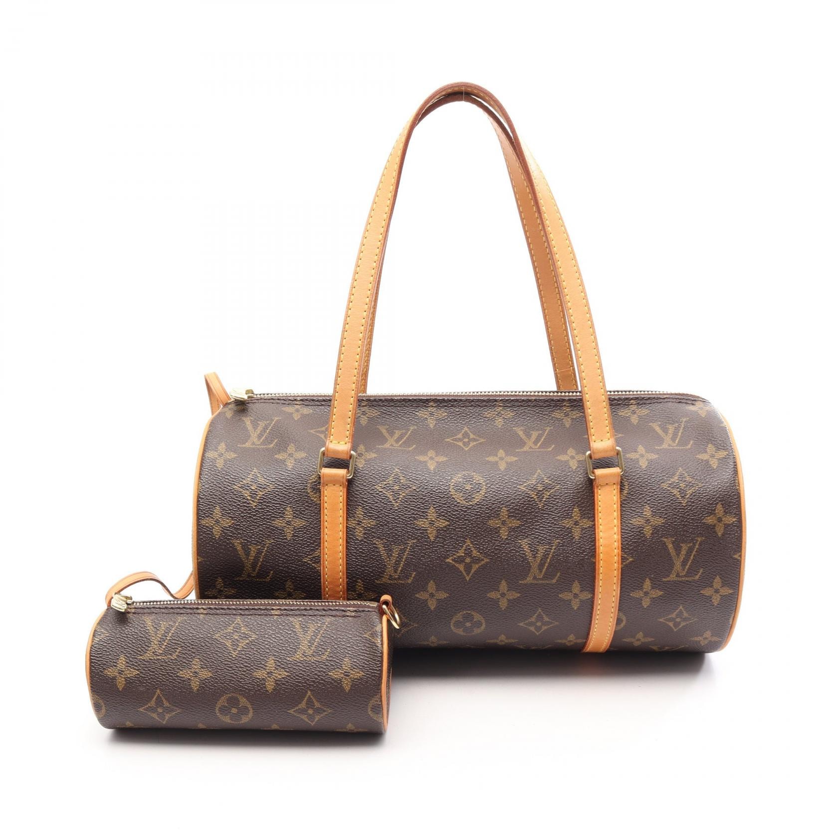 ルイ・ヴィトン LOUIS VUITTON パピヨン30 ハンドバッグ バッグ PVCコーティングキャンバス レザー モノグラム レディース ブラウン系 M51385 【中古】