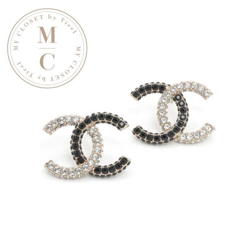 シャネル CHANEL ピアス イヤリング ゴールド ブラック ココマーク ラインストーン