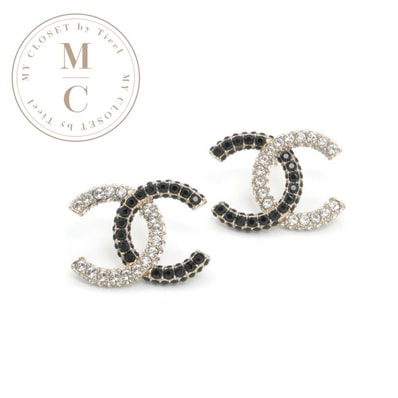 シャネル CHANEL ピアス イヤリング ゴールド ブラック ココマーク ラインストーン